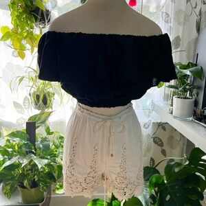 Anthropologie Cream Lace Trim Shorts